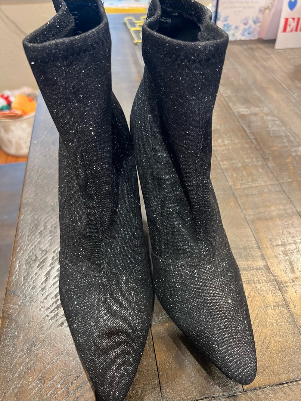Black Sparkle Sock Booties - Women's Stretch Ankle Boots